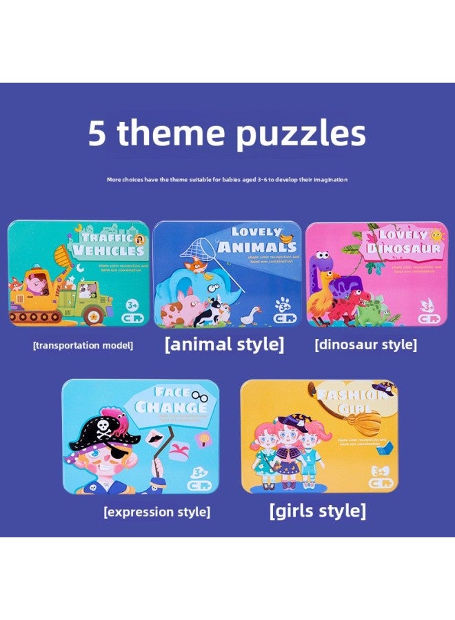 Iron Boxed Magnetic Character Dress-up Expression Change Jigsaw Puzzle Children's Wooden Early Education Educational Toys-Color:Animal Iron Box Magnetic Spelling - Image 5